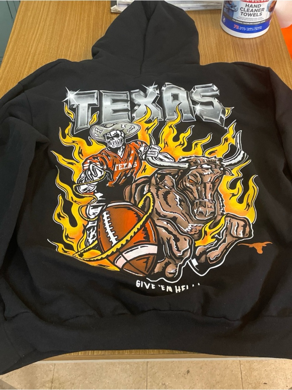 Texas Flame Warren Lotas Graphic Hoodie - Black with Orange & Yellow Longhorns